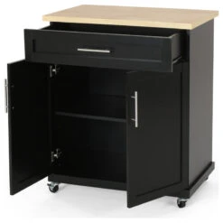 Negley Contemporary Kitchen Cart With Wheels, Black + Natural 19 Negley Contemporary Kitchen Cart With Wheels, Black + Natural -Kitchen Storage Store 00c17f8d00e60c71 8981 w800 h800 b1 p0