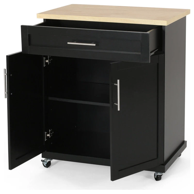 Negley Contemporary Kitchen Cart With Wheels, Black + Natural 10 Negley Contemporary Kitchen Cart With Wheels, Black + Natural - Image 8