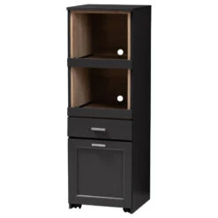 Baxton Studio Fabian Dark Gray And Oak Brown Kitchen Cabinet With Roll-Out Compartment