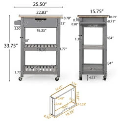 Tattnall Dade Kitchen Cart With Wheels, Grey/Natural -Kitchen Storage Store 0301bca6037d85f0 0935 w800 h800 b1 p0