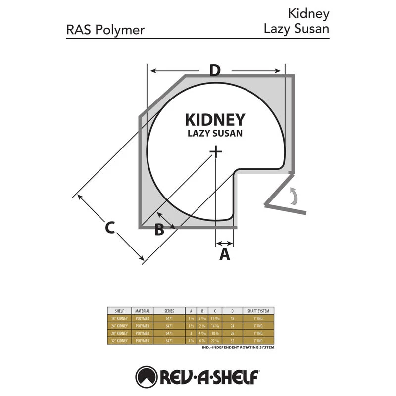 Kidney 1-Shelf Lazy Susan For Corner Base Cabinet, White, 24"W 6 Kidney 1-Shelf Lazy Susan For Corner Base Cabinet, White, 24"W - Image 4
