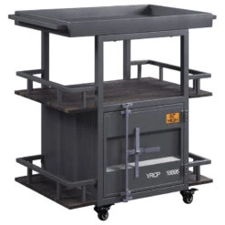 ACME Cargo Serving Cart, Antique Walnut & Gunmetal