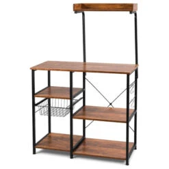 Costway 4-Tier MDF Vintage Kitchen Baker's Rack With Basket & 5 Hooks In Coffee 10 Costway 4-Tier MDF Vintage Kitchen Baker's Rack With Basket & 5 Hooks In Coffee -Kitchen Storage Store 0fa1b07400ff269b 7124 w800 h800 b1 p0
