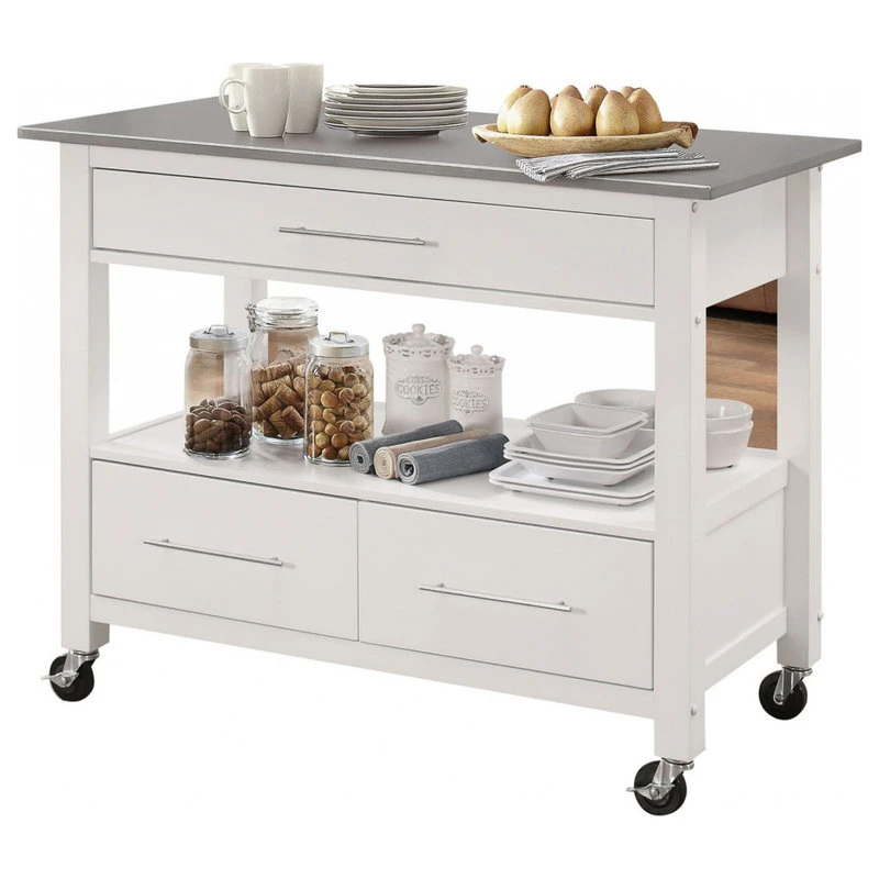 HomeRoots 43"x22"x36" Stainless Steel And White Kitchen Island 4 HomeRoots 43"x22"x36" Stainless Steel And White Kitchen Island - Image 2