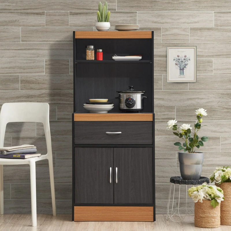 54" Tall Open Shelves Enclosed Storage Kitchen Cabinet, Black-Beech 4 54" Tall Open Shelves Enclosed Storage Kitchen Cabinet, Black-Beech - Image 2