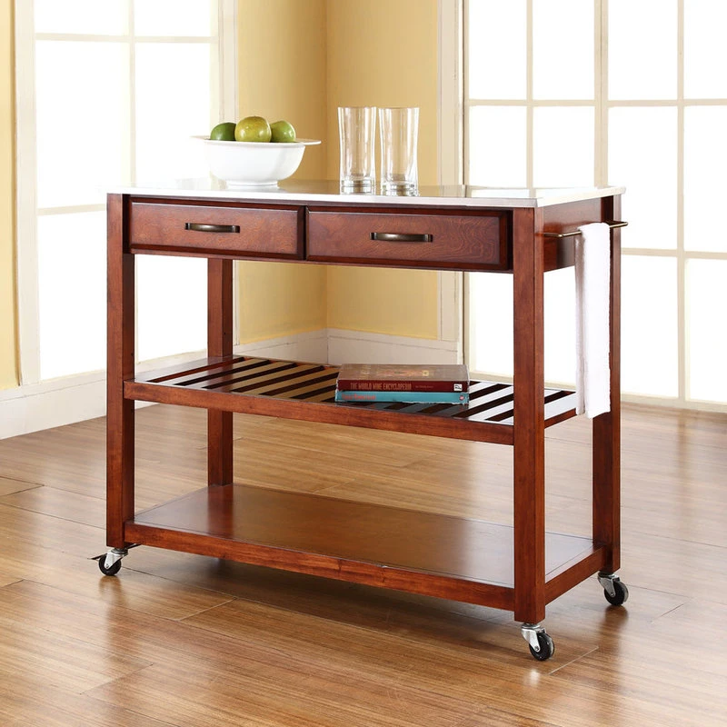Crosley Stainless Steel Top Kitchen Cart/Island, Optional Stool Storage, Classic Cherry 7 Crosley Stainless Steel Top Kitchen Cart/Island, Optional Stool Storage, Classic Cherry - Image 5