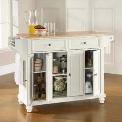 Crosley Cambridge Natural Wood Top Kitchen Island, White Finish -Kitchen Storage Store 1551dfa306463315 3184 w800 h800 b0 p0