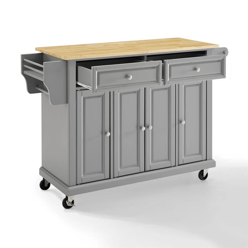 Crosley Natural Wood Top Kitchen Cart/Island, Vintage Grey 4 Crosley Natural Wood Top Kitchen Cart/Island, Vintage Grey - Image 2