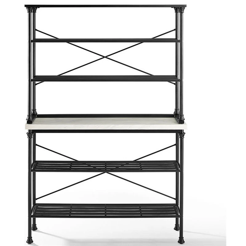 Crosley Madeleine 2 Piece 15" Faux Marble Bakers Rack In Matte Black 5 Crosley Madeleine 2 Piece 15" Faux Marble Bakers Rack In Matte Black - Image 3