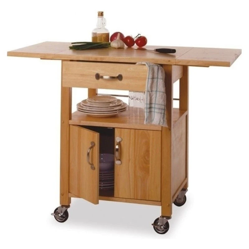 Pemberly Row Butcher Block Kitchen Cart With Drop Leaf In Natural Finish 4 Pemberly Row Butcher Block Kitchen Cart With Drop Leaf In Natural Finish - Image 2