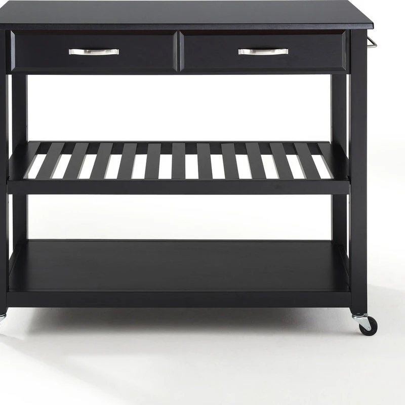 Crosley Solid Black Granite Top Kitchen Cart/Island, Optional Stool Storage, Black 5 Crosley Solid Black Granite Top Kitchen Cart/Island, Optional Stool Storage, Black - Image 3