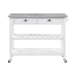 American Heritage Stainless Steel Top Kitchen Cart In White Wood Finish -Kitchen Storage Store 18513c85003f2274 2241 w800 h800 b1 p0