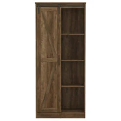 Farmhouse Pantry, Sliding Barn Door And Multiple Storage Shelves, Knotty Oak