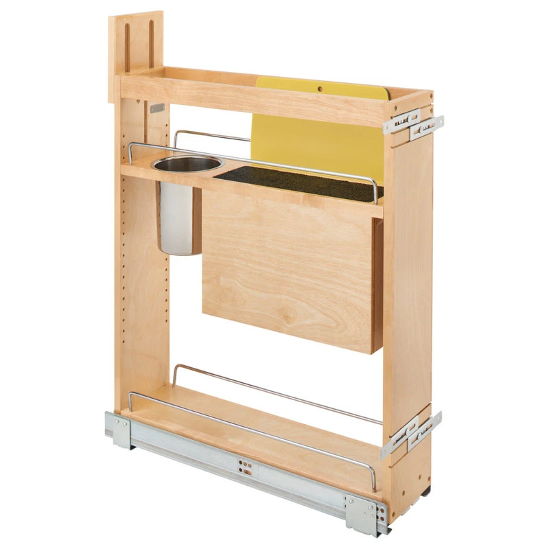 Wood Base Cabinet Knife Block Pull Out Organizer With Soft Close, 6" 4 Wood Base Cabinet Knife Block Pull Out Organizer With Soft Close, 6" - Image 2