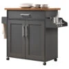 Hodedah Kitchen Island With Spice Rack Plus Towel Holder In Gray-Oak Wood