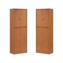 Home Square Kitchen Pantry With 4 Shelf 5 Compartments Set In Cherry (Set Of 2)