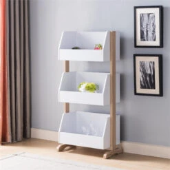 Smart Home Furniture 3-Shelf Contemporary Wood Fruit Rack In White/Natural -Kitchen Storage Store 229104cc03db5df5 9148 w800 h800 b0 p0