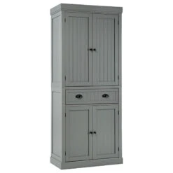 Gymax Kitchen Cabinet Pantry Cupboard Freestanding W/Shelves Grey