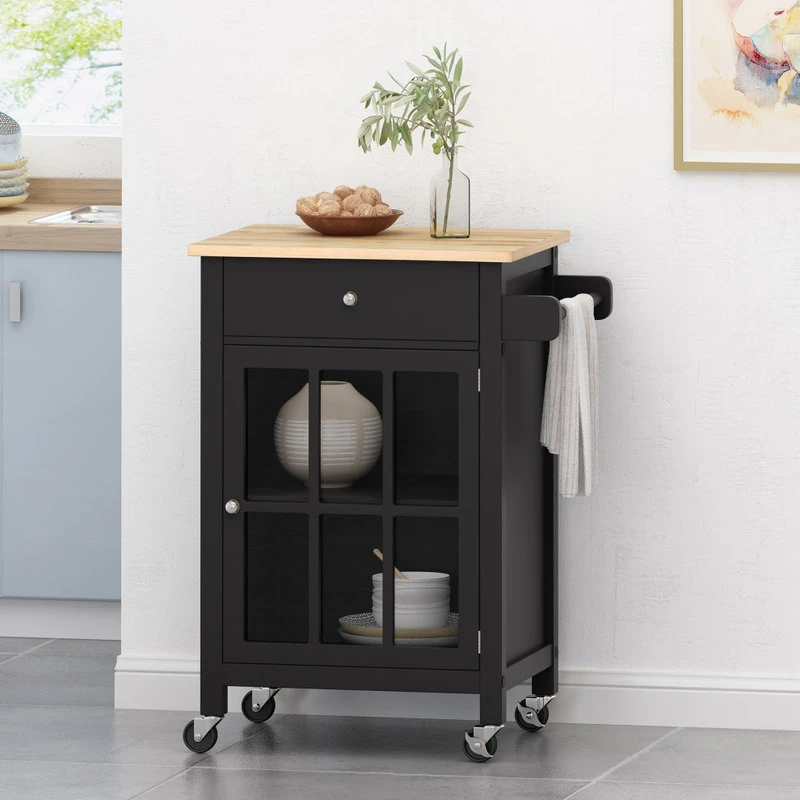Medway Contemporary Glass Paneled Kitchen Cart 4 Medway Contemporary Glass Paneled Kitchen Cart - Image 2