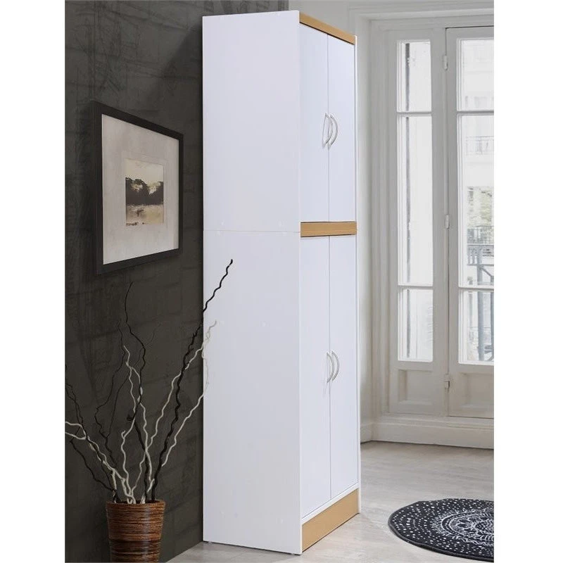 Hodedah 4 Door Kitchen Pantry With 4 Shelves 5 Compartments In White Wood 5 Hodedah 4 Door Kitchen Pantry With 4 Shelves 5 Compartments In White Wood - Image 4