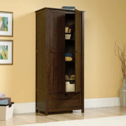 Traditional Pantry Cabinet, Drawer & 2 Doors With Inner Shelves, Rustic Walnut -Kitchen Storage Store 27b1ecd7013f3423 8394 w800 h800 b0 p0