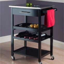 Winsome Anthony Stainless Steel Top Kitchen Cart In Black -Kitchen Storage Store 2941ab6e0c128466 3099 w800 h800 b0 p0