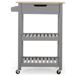 Tattnall Dade Kitchen Cart With Wheels, Grey/Natural