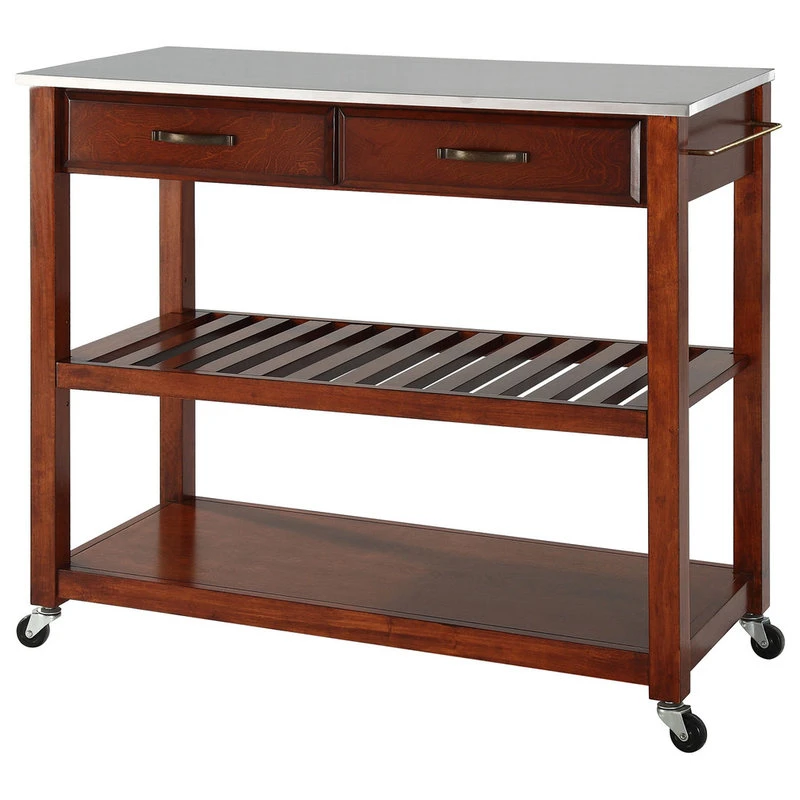 Crosley Stainless Steel Top Kitchen Cart/Island, Optional Stool Storage, Classic Cherry 3 Crosley Stainless Steel Top Kitchen Cart/Island, Optional Stool Storage, Classic Cherry