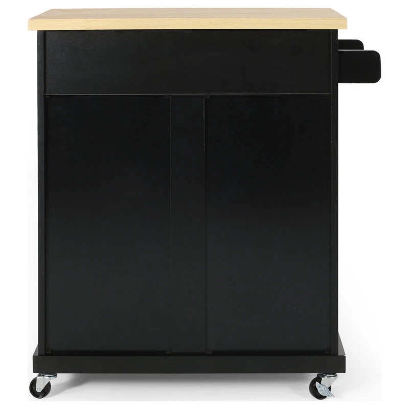Negley Contemporary Kitchen Cart With Wheels, Black + Natural 6 Negley Contemporary Kitchen Cart With Wheels, Black + Natural - Image 4
