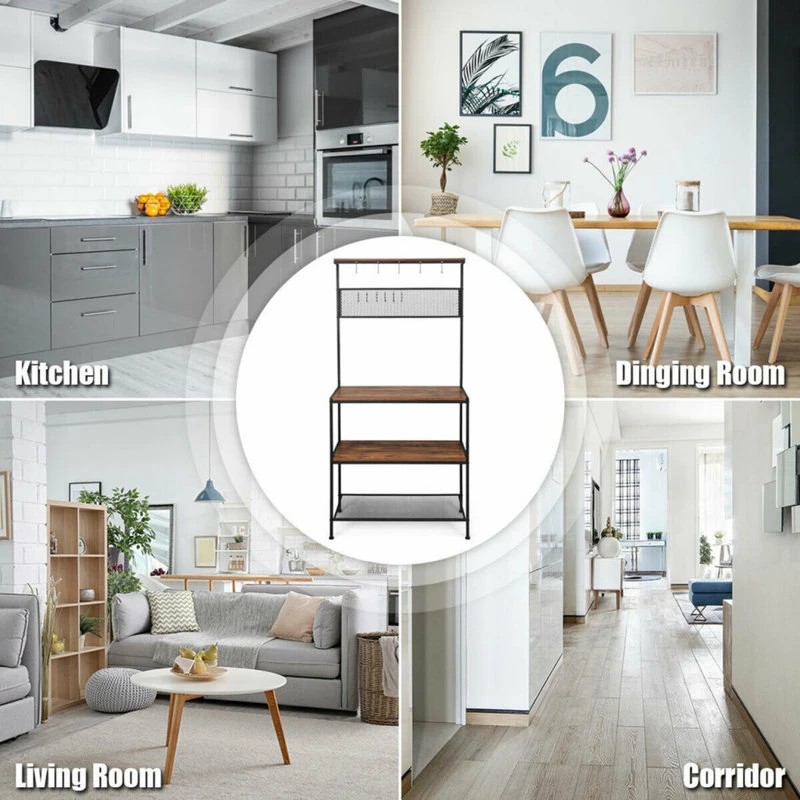 Gymax 4-Tier Kitchen Bakers Rack Microwave Oven Stand Industrial W/Hooks And 7 Gymax 4-Tier Kitchen Bakers Rack Microwave Oven Stand Industrial W/Hooks And - Image 5