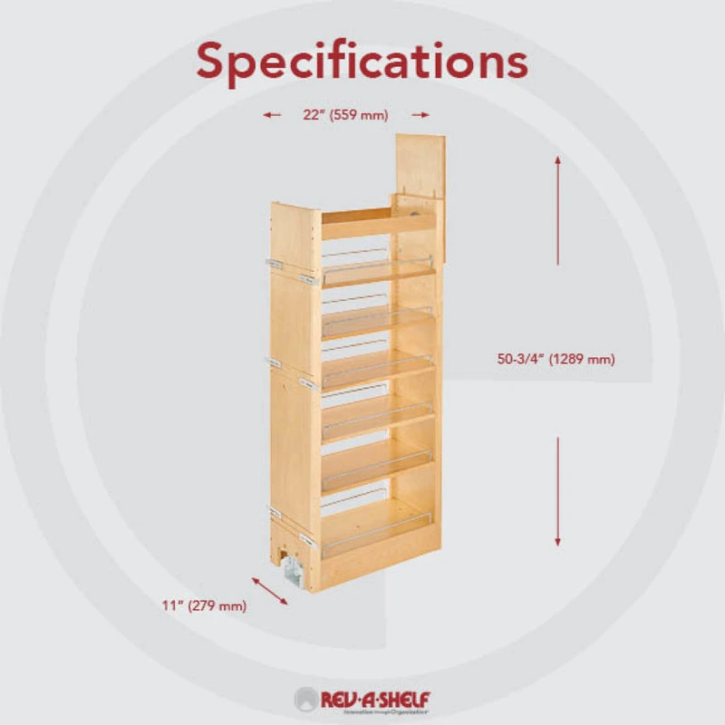 Wood Tall Cabinet Pull Out Pantry Organizer With Soft Close, 11" 6 Wood Tall Cabinet Pull Out Pantry Organizer With Soft Close, 11" - Image 4