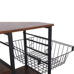 Wood And Metal Bakers Rack With 4 Shelves And Wire Basket, Brown And Black -Kitchen Storage Store 3ca1651403be54b1 3047 w800 h800 b0 p0