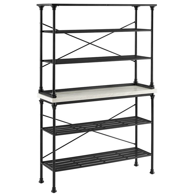 Crosley Madeleine 2 Piece 15" Faux Marble Bakers Rack In Matte Black 3 Crosley Madeleine 2 Piece 15" Faux Marble Bakers Rack In Matte Black