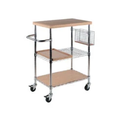 Madera Utility Kitchen Cart, Bamboo And Chrome