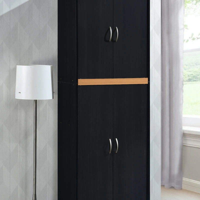 4-Door Kitchen Pantry With 4-Shelves, 5-Compartments, Black-Beech 4 4-Door Kitchen Pantry With 4-Shelves, 5-Compartments, Black-Beech - Image 2