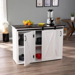 Lenton Barn-Door Kitchen Island, Dark Brown And White -Kitchen Storage Store 4111e78e0dc5936e 1206 w800 h800 b0 p0