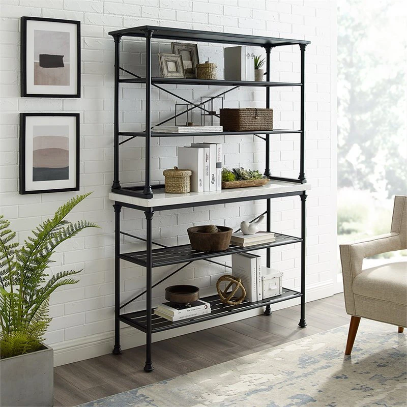Crosley Madeleine 2 Piece 15" Faux Marble Bakers Rack In Matte Black 4 Crosley Madeleine 2 Piece 15" Faux Marble Bakers Rack In Matte Black - Image 2