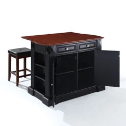 Crosley Drop Leaf Breakfast Kitchen Island, Black, 24" Upholstered Square Seat Stools -Kitchen Storage Store 48c1bf4b0646390d 5496 w800 h800 b1 p0