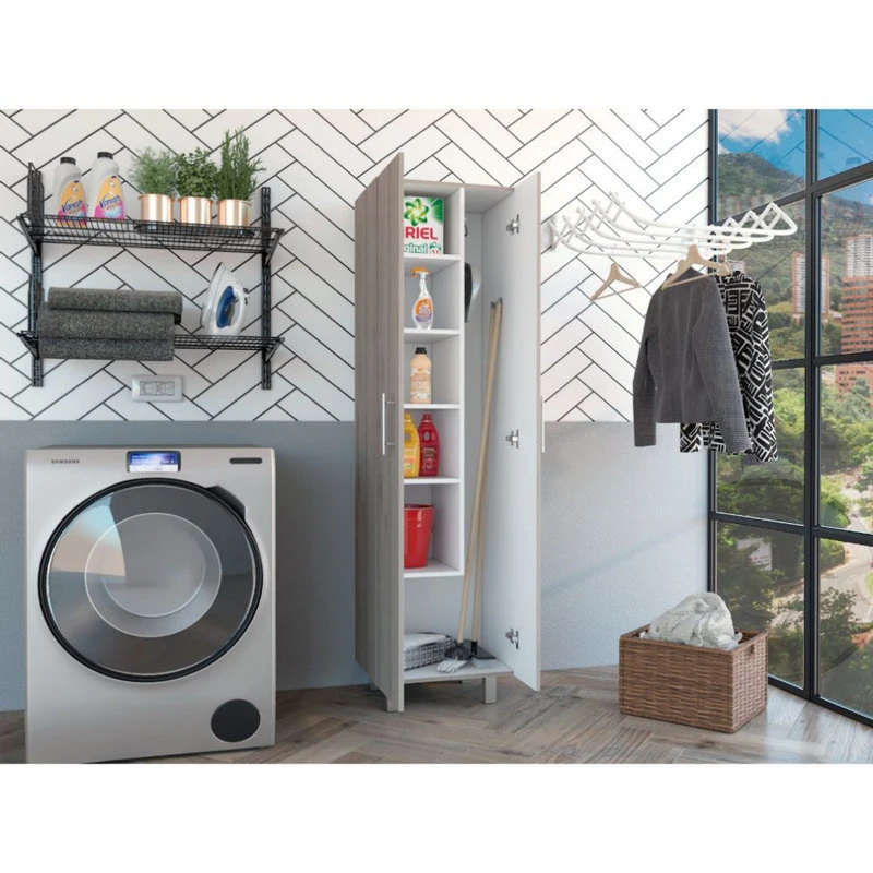 FM FURNITURE Norway Broom Closet Pantry, Light Gray/White 7 FM FURNITURE Norway Broom Closet Pantry, Light Gray/White - Image 5