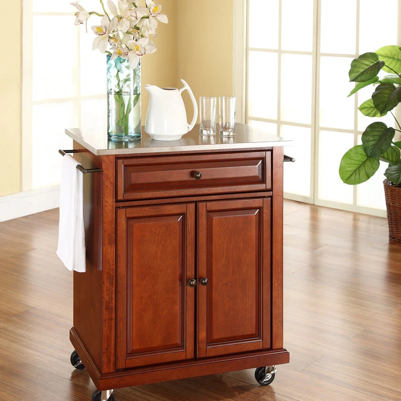 Crosley Stainless Steel Top Portable Kitchen Cart/Island, Classic Cherry Finish 5 Crosley Stainless Steel Top Portable Kitchen Cart/Island, Classic Cherry Finish - Image 3