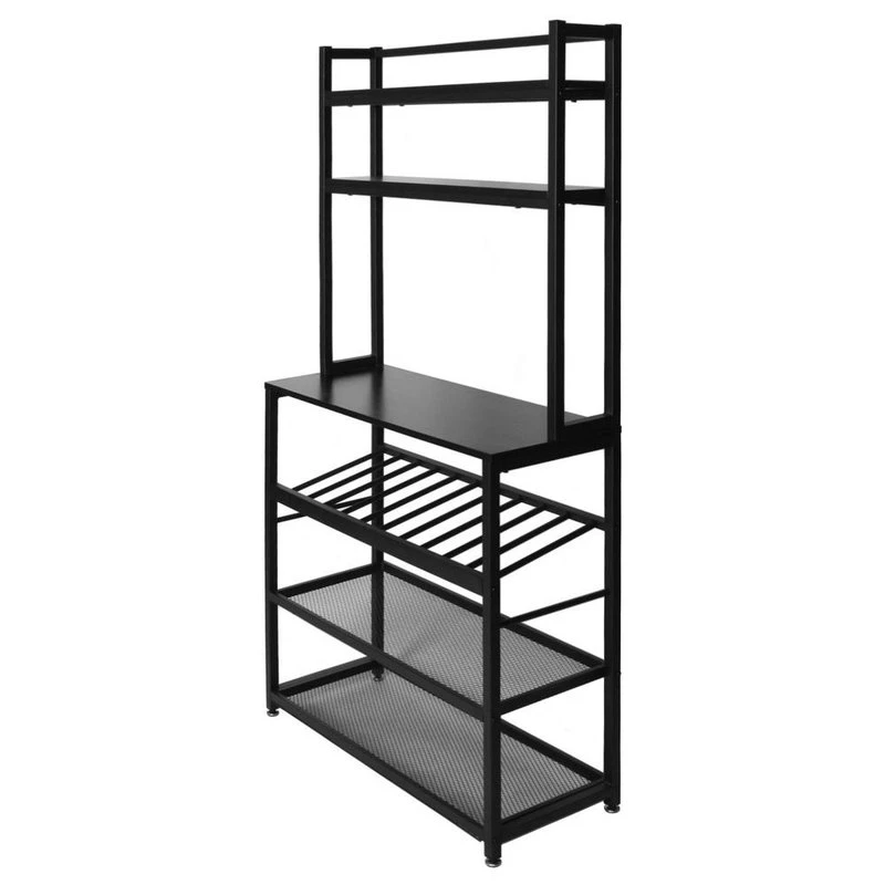 Better Home Products 6 Tier Metal Kitchen Baker's Rack With Wine Rack In Black 6 Better Home Products 6 Tier Metal Kitchen Baker's Rack With Wine Rack In Black - Image 4