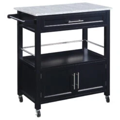 Cameron Kitchen Cart With Granite Top, 30W X 17.99D X 36.02H, Black