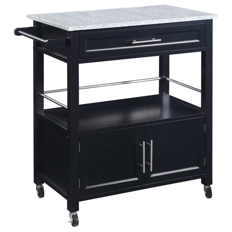 Cameron Kitchen Cart With Granite Top, 30W X 17.99D X 36.02H, Black 3 Cameron Kitchen Cart With Granite Top, 30W X 17.99D X 36.02H, Black