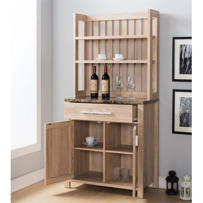 Furniture Of America Rye Wood Multi-Storage Baker Rack In Weathered Sand 5 Furniture Of America Rye Wood Multi-Storage Baker Rack In Weathered Sand - Image 3