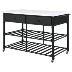 Emery Kitchen Island, White Cultured Stone And Gray Finish