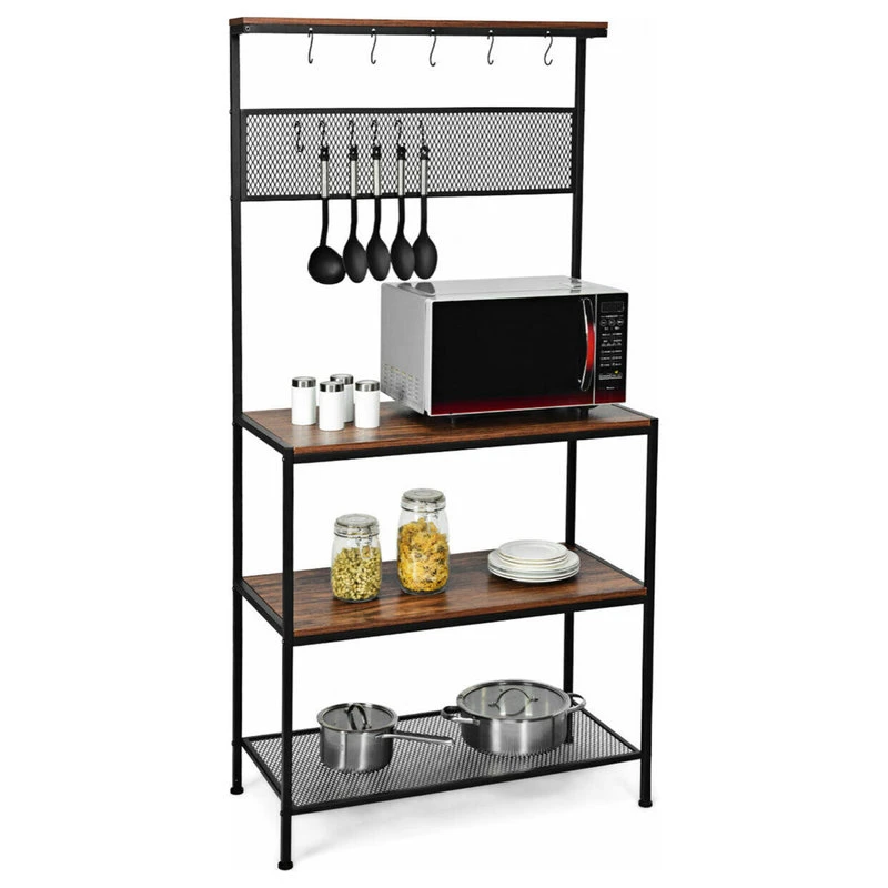 Gymax 4-Tier Kitchen Bakers Rack Microwave Oven Stand Industrial W/Hooks And 3 Gymax 4-Tier Kitchen Bakers Rack Microwave Oven Stand Industrial W/Hooks And