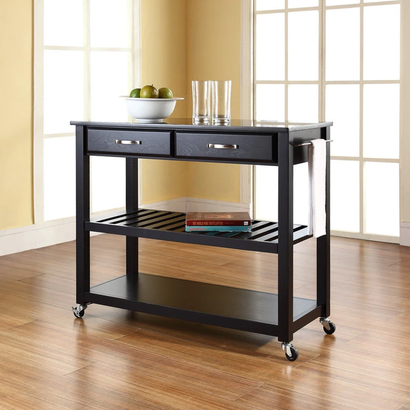 Crosley Solid Black Granite Top Kitchen Cart/Island, Optional Stool Storage, Black 7 Crosley Solid Black Granite Top Kitchen Cart/Island, Optional Stool Storage, Black - Image 5