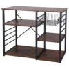 Wood And Metal Bakers Rack With 4 Shelves And Wire Basket, Brown And Black 1 Wood And Metal Bakers Rack With 4 Shelves And Wire Basket, Brown And Black -Kitchen Storage Store 5451c16203be54ac 2047 w800 h800 b1 p0