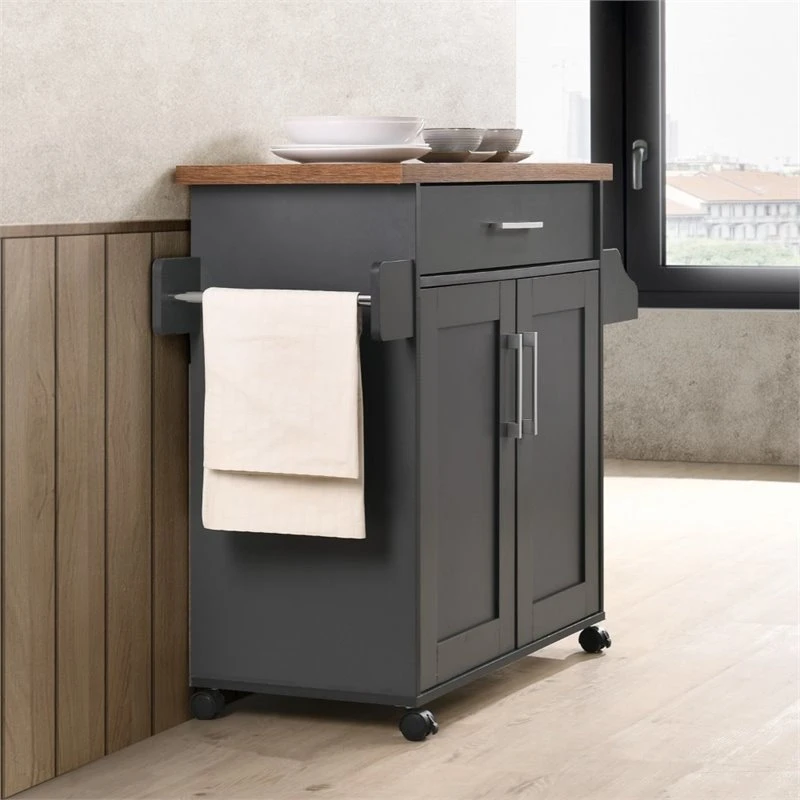 Hodedah Kitchen Island With Spice Rack Plus Towel Holder In Gray-Oak Wood 6 Hodedah Kitchen Island With Spice Rack Plus Towel Holder In Gray-Oak Wood - Image 4