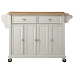 Crosley Natural Wood Top Kitchen Cart/Island, White Finish